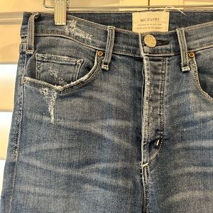 MCGUIRE High Rise Distressed Jeans Raw Hem Slim Stretch 185A Button Fly